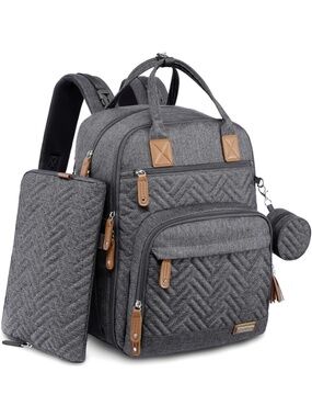 iniuniu Large Diaper Bag Backpack - Charcoal Grey & Tan
